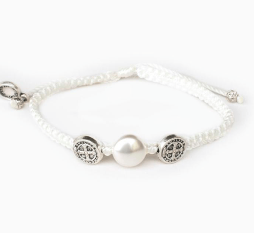 First Holy Communion Blessing Bracelet - Swarovski Pearl My Saint My Hero