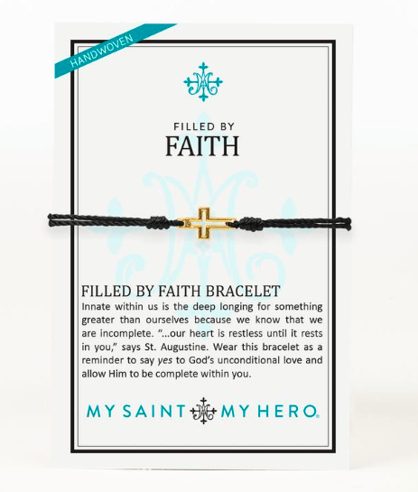 Filled by Faith Black/Gold Bracelet My Saint My Hero