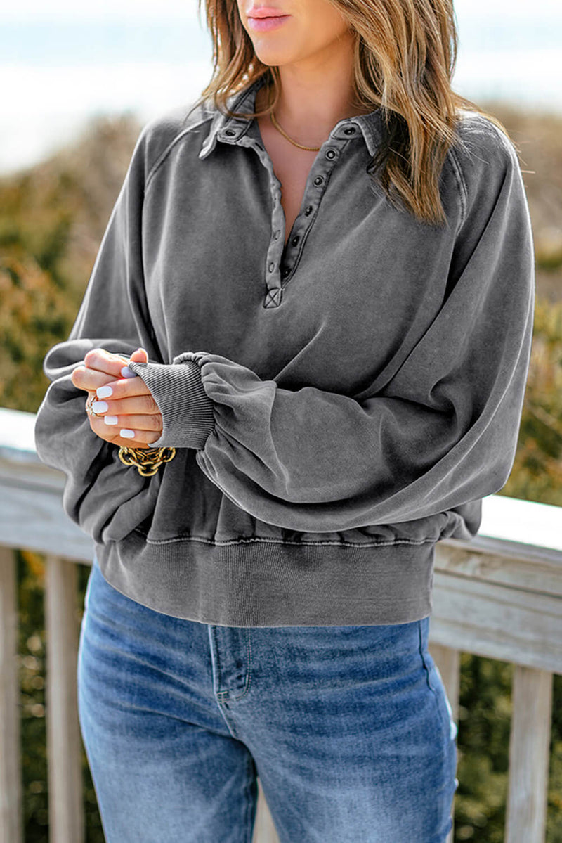 Quarter-Snap Collared Lantern Sleeve Sweatshirt-Online Exclusive