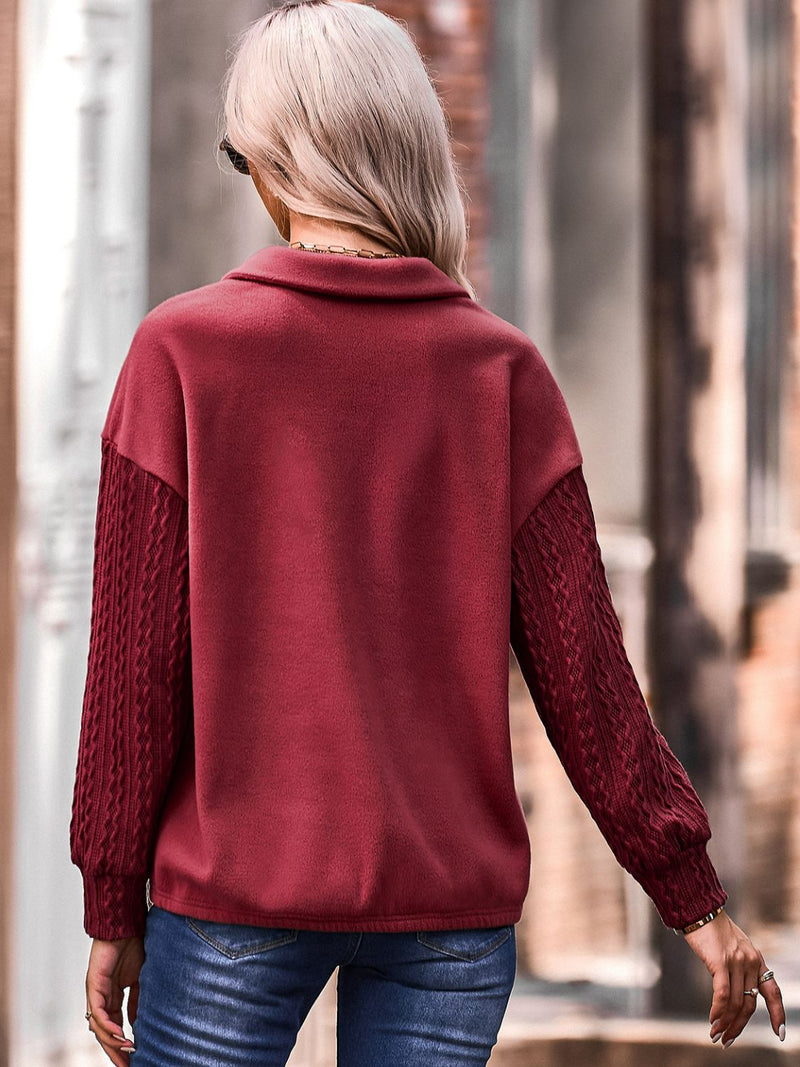 Quarter Zip Dropped Shoulder Spliced Sweatshirt-Online Exclusive