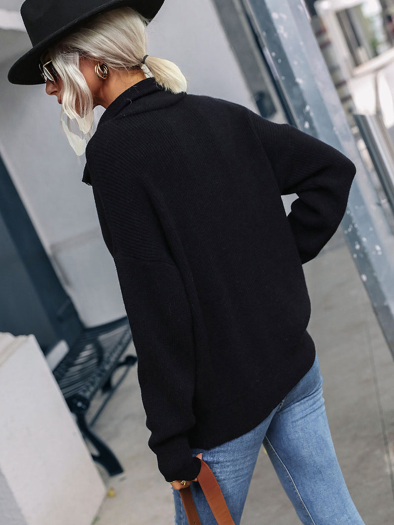 Rib-Knit Zip Up Collared Cardigan-Online Exclusive
