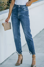 Ripped Ankle Straight Jeans with Pockets- Online Exclusive