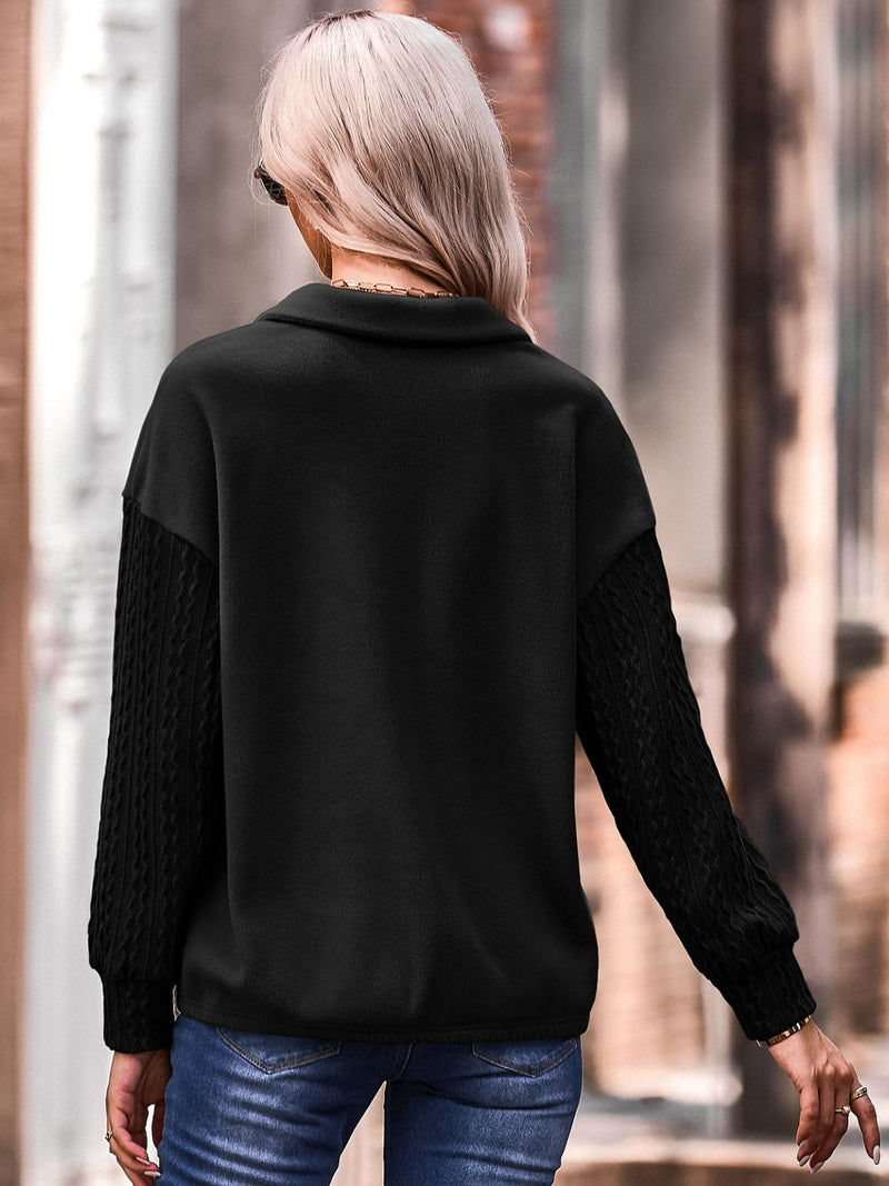 Quarter Zip Dropped Shoulder Spliced Sweatshirt-Online Exclusive
