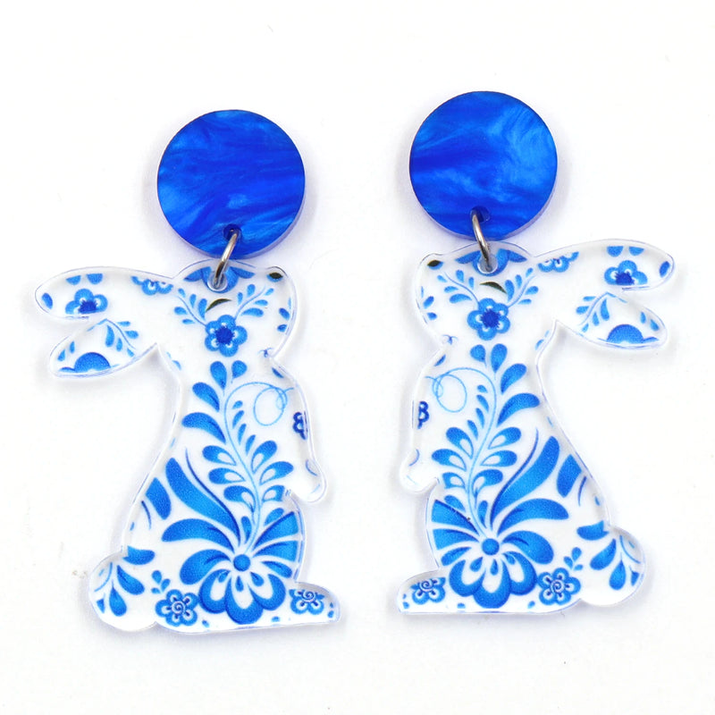 Blue Bunny  Acrylic Post Earring