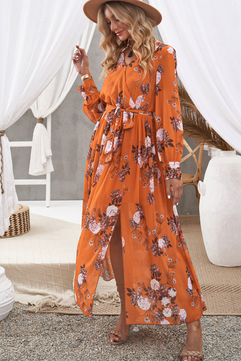 Floral Tie Waist Slit Maxi Dress- Online Exclusive