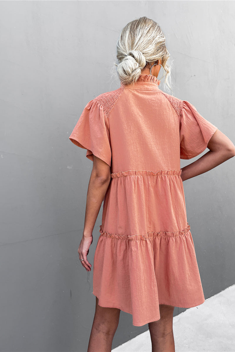 Tie-Neck Frill Trim Tiered Dress- Online Exclusive