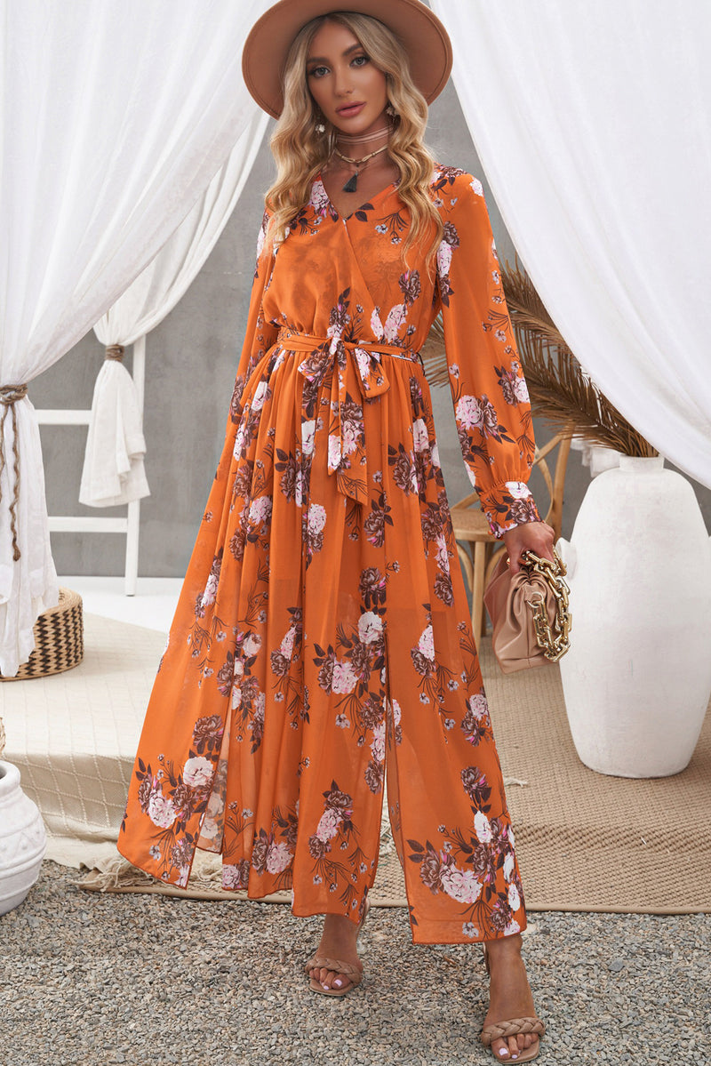Floral Tie Waist Slit Maxi Dress- Online Exclusive