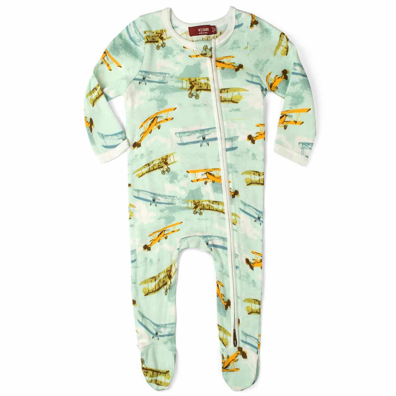 Vintage Planes Organic Cotton Zipper Footed Romper