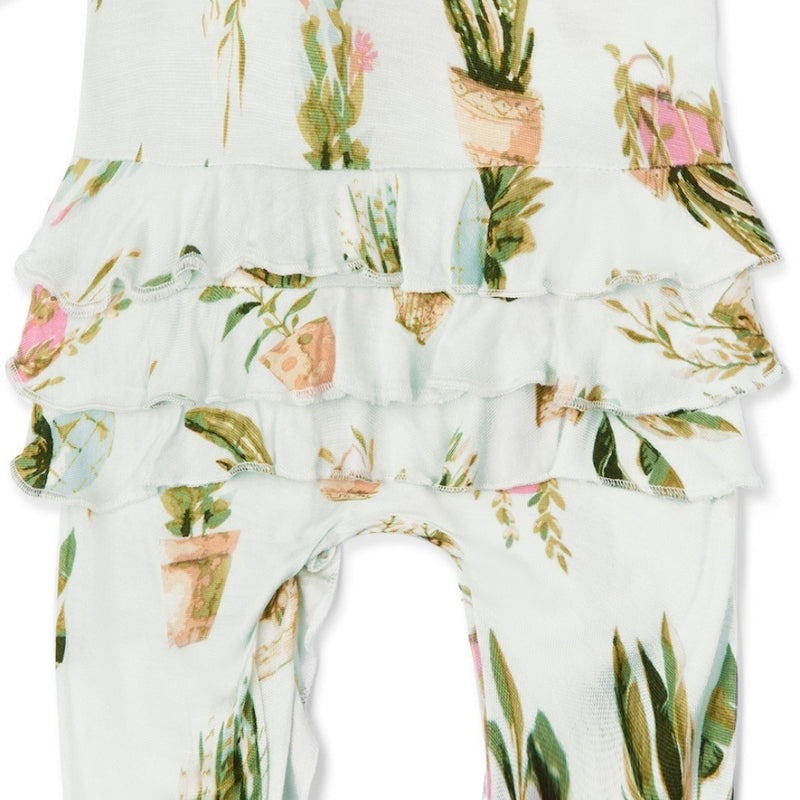 Potted Plants Bamboo Ruffle Zipper Footed Romper
